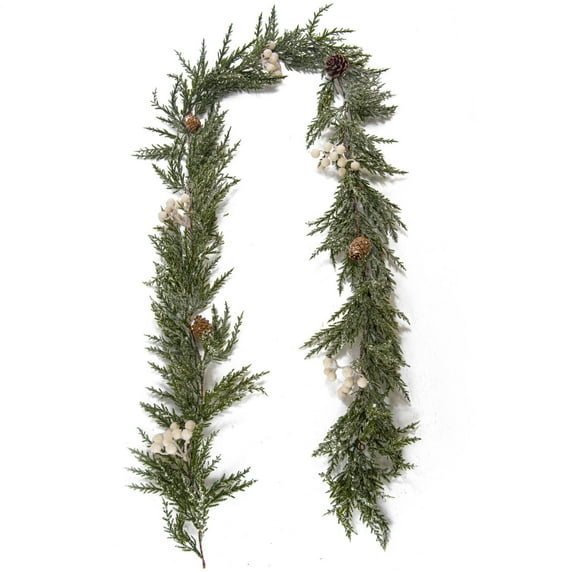 Hvmvliv Christmas Garland 70.87in Christmas Norfolk Pine Rattan with Berries Pinecone Artificial Pine Needle Xmas Garlands for Indoor Home Wall Window Fireplace Decorations Green