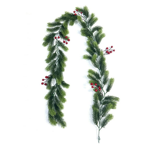 Hvmvliv Christmas Garland 70.87in Christmas Pines Needle Garlands with Red Berries Artificial Xmas Norfolk Pine Rattan Winter Fireplace Tabletop Porch Decor Christmas Hanging Decorations Green
