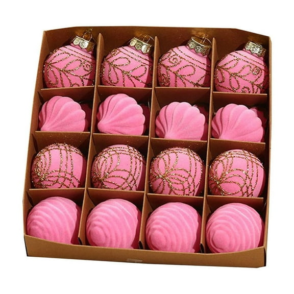 Hvmvliv Christmas Ornaments 16Pc 2.34inch Velvet Christmas Balls Decorations Flocked Home Indoor Ornaments Shatterproof Mini Xmas Balls Hanging for Christmas Tree Pink