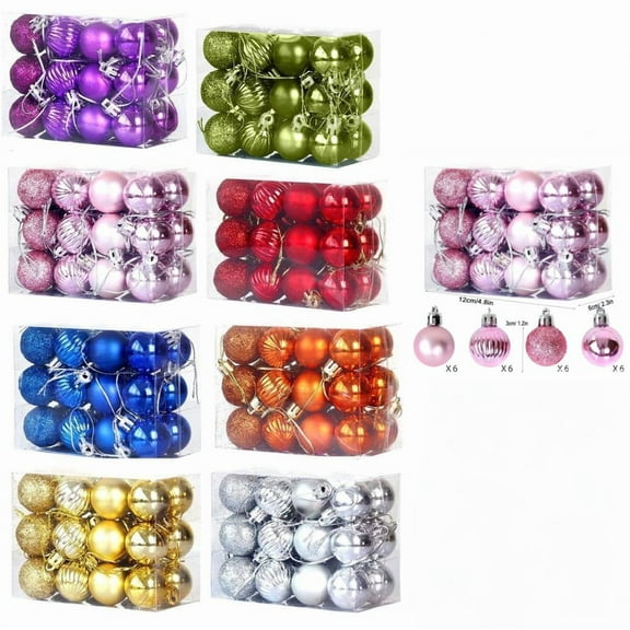 Hvmvliv Christmas Ornaments 24Pc 1.17inch Christmas Tree Decorations Xmas Balls Hanging Decor Plastic Shatterproof Electroplated Ornaments for Christmas Decoration Indoor Pink