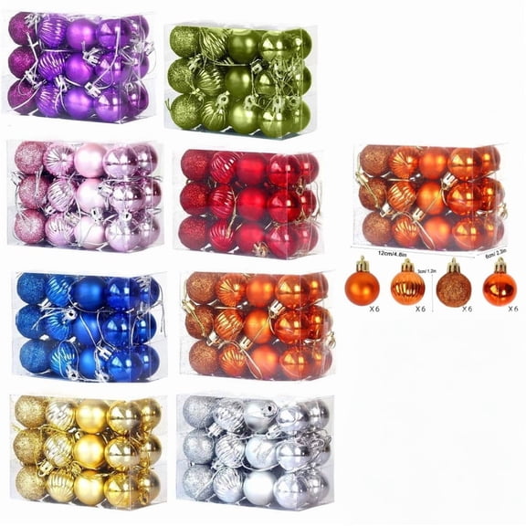 Hvmvliv Christmas Ornaments 24Pc 1.17inch Christmas Tree Decorations Xmas Balls Hanging Decor Plastic Shatterproof Electroplated Ornaments for Christmas Decoration Indoor Orange