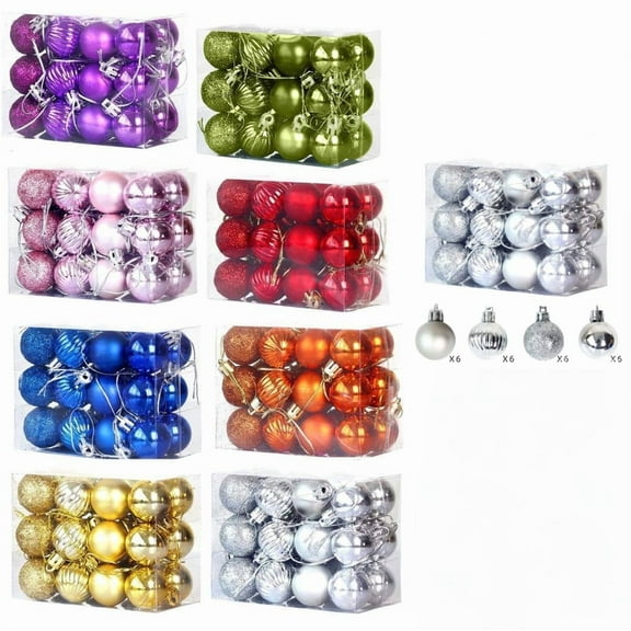 Hvmvliv Christmas Ornaments 24Pc 1.17inch Christmas Tree Decorations Xmas Balls Hanging Decor Plastic Shatterproof Electroplated Ornaments for Christmas Decoration Indoor Silver