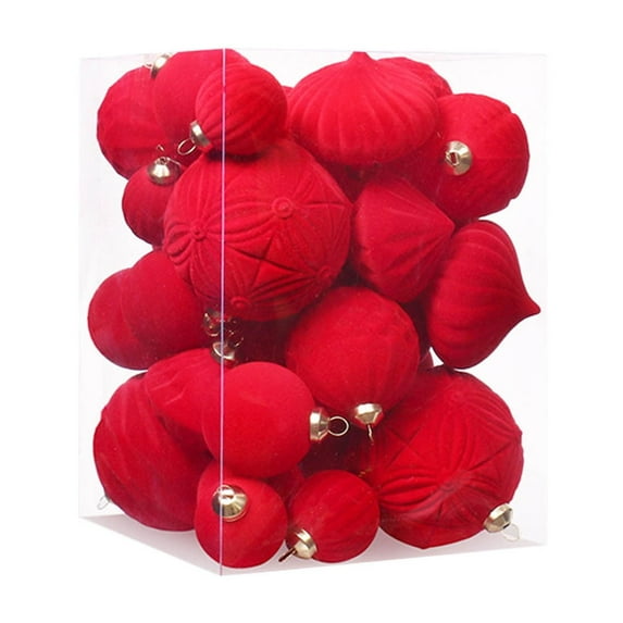Hvmvliv Christmas Ornaments 35Pc 2.34inch Velvet Christmas Ornaments Shatterproof Flocked Hanging Balls Christmas Tree Decoration for Party Red