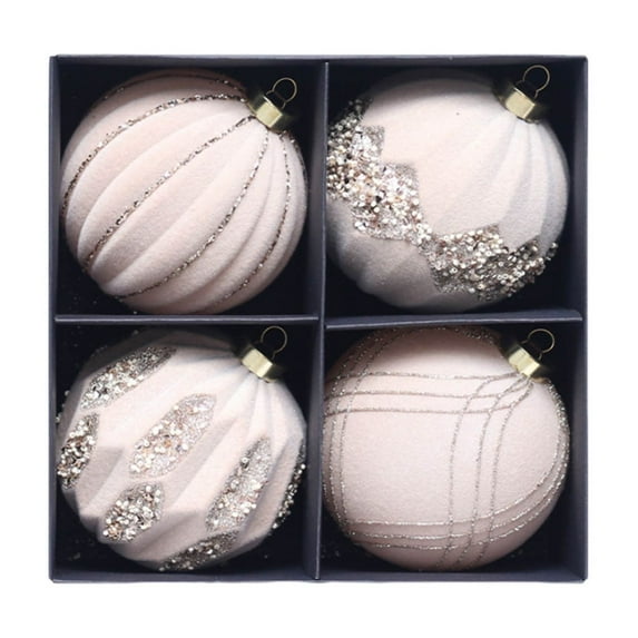 Hvmvliv Christmas Ornaments 4Pc 3.9inch Christmas Tree Ornament Xmas Balls Decorations Flocked Sequins Xmas Tree Ornaments for Shatterproof Christmas Decoration Supplies White