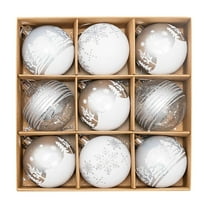 Hvmvliv Christmas Ornaments 9Pc 2.34inch White Painted Christmas Tree Ornaments Set Plastic Shatterproof Xmas Tree Ornaments Mini Hanging Balls Ornament for Wedding Party Holiday Decoration Silver