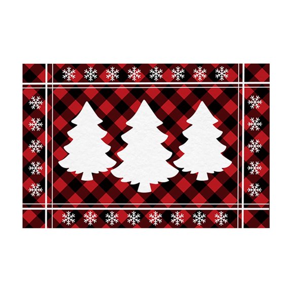 Hvmvliv Christmas Plaid Series Velvet Floor Mat with Antler Design - Red Non-Slip Bathroom or Bath Mat, Flock Material for Holiday Decor, Ideal as a Festive Gift for Home Red