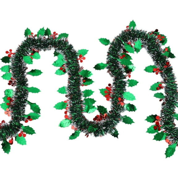 Hvmvliv Christmas Tinsel Garland Christmas Decorations for Tree, Door, Window, Stair Ornaments - Green Plastic, 200cm, Easy to Deploy, Adds Festive Atmosphere Green