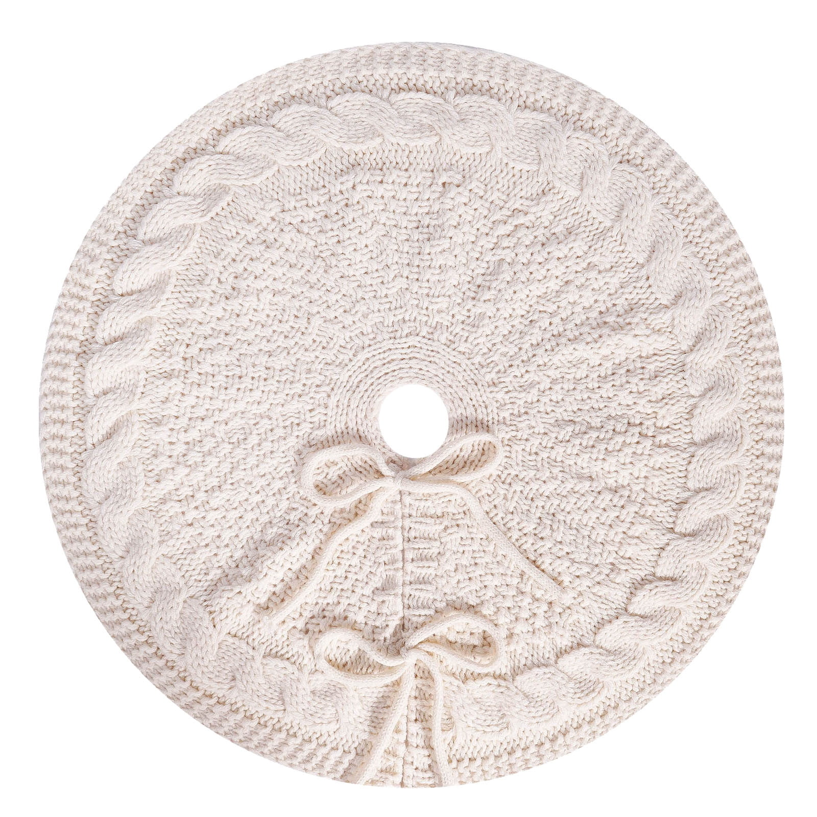 Hvmvliv Christmas Tree Skirt 18 inch Soft Knitted Yarn with Tie Closure, Anti‑Slip Reusable Xmas Tree Base Mat For Small Pencil Christmas Tree Holiday Decor White