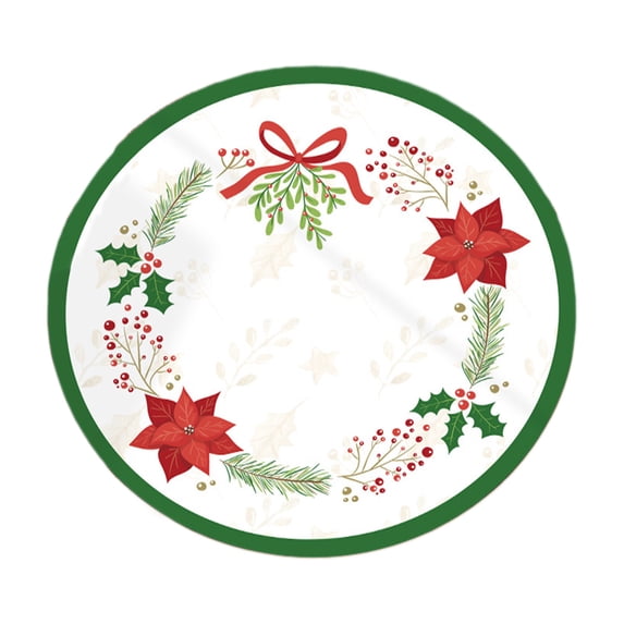 Hvmvliv Christmas Tree Skirt 32 inch Polyester Low‑Pile Holiday Printed Rug, Stable Easy‑Maintain Xmas Tree Base Cover For Modern Style Home Christmas Decoration White