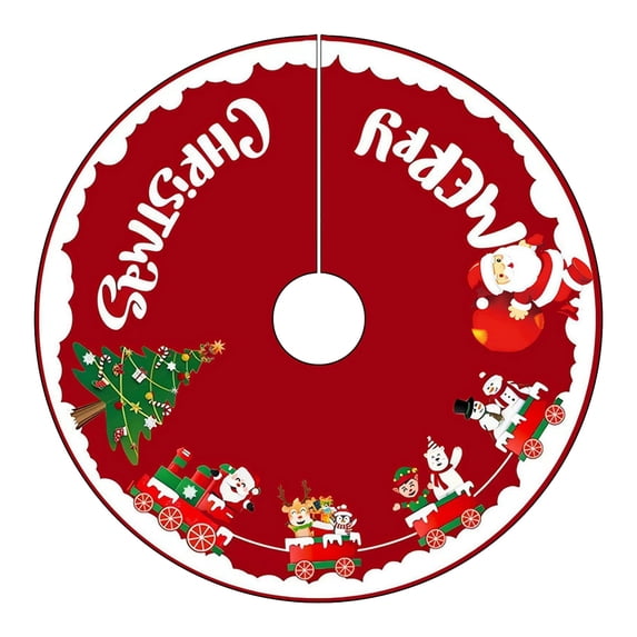 Hvmvliv Christmas Tree Skirt 32 inch Polyester with Santa Claus Snowflake Pattern, Easy‑Secure Installation Xmas Tree Base Cover To Hide Tree Stands & Cords Red