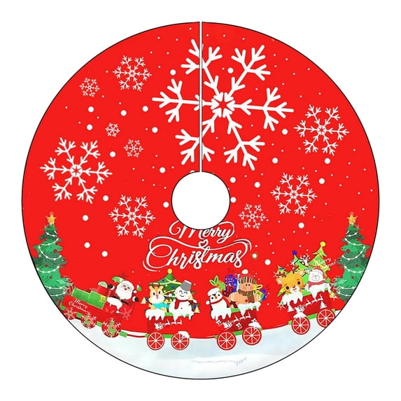 Hvmvliv Christmas Tree Skirt 32 inch Polyester with Santa Claus Snowflake Pattern, Easy‑Secure Installation Xmas Tree Base Cover To Hide Tree Stands & Cords Red