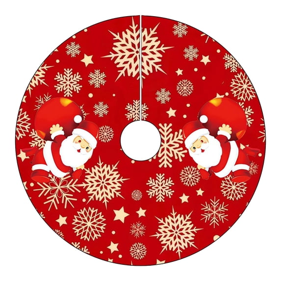 Hvmvliv Christmas Tree Skirt 32 inch Polyester with Santa Claus Snowflake Pattern, Easy‑Secure Installation Xmas Tree Base Cover To Hide Tree Stands & Cords Red