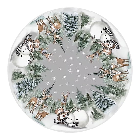 Hvmvliv Christmas Tree Skirt 36 inch Polyester with Santa Claus Snowflake Pattern, Easy‑Secure Installation Xmas Tree Base Cover To Hide Tree Stands & Cords White