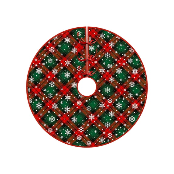 Hvmvliv Christmas Tree Skirt 36 inch Short Plush Villi Multi‑Pattern Fine Printing, Fade‑Resistant Xmas Tree Base Mat For Classic American‑Style Holiday Decoration Multicolor