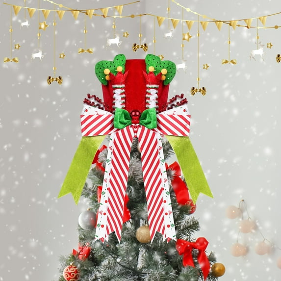 Hvmvliv Christmas Tree Topper Hat with Bow Xmas Tree Top Hat Ornament Christmas Treetop Hat Decoration Red