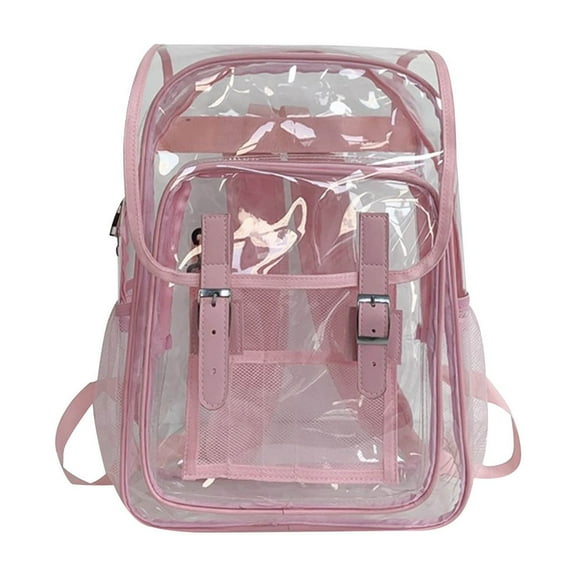Hvmvliv Clear Backpack Heavy Duty Transparent Backpack with Bidirectional Zipper Large Laptop Backpack Compartment Waterproof Bookbags for Teen Pink