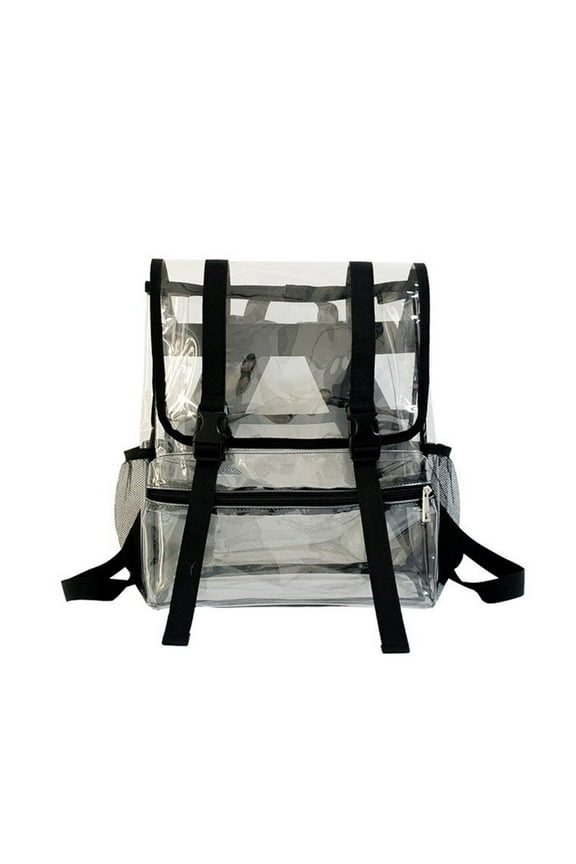Clear Backpack Transparent Backpack with Reinforced Straps & Front Accessory Pocket - Large-Capacity Lightweight Backpack for Middle Teen Outdoor Travel Beach Storage Sackpack Black