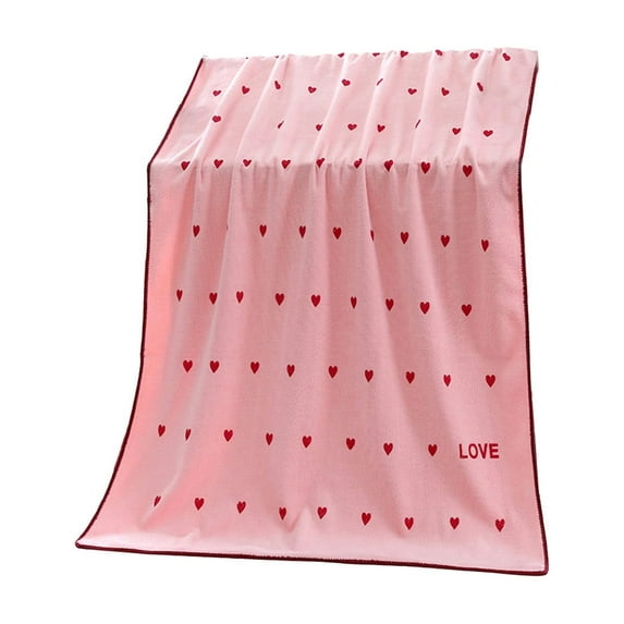 Hvmvliv Couple Bath Towel with Heart Pattern - Soft Highly Absorbent Polyester Towel for Valentine's Day Gifts, 70x140cm, No Fading or Shedding Pink