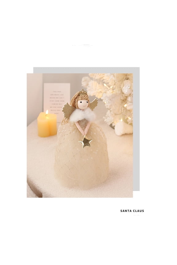 Cute Angele Christmas Tree Topper Beautiful Fabric Angle Doll Xmas Tree Top Ornament Christmas Tree Decoration Gold