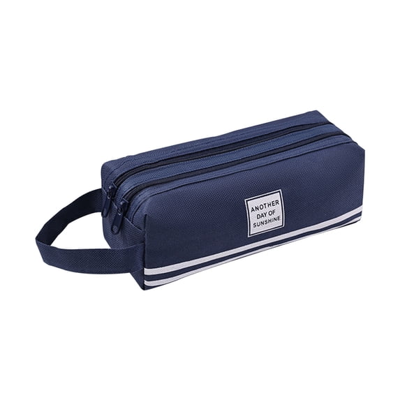 Hvmvliv Double-layer Cloth Pencil Case Large Capacity Double Zipper Portable Pen Bag with Handle for Students Office