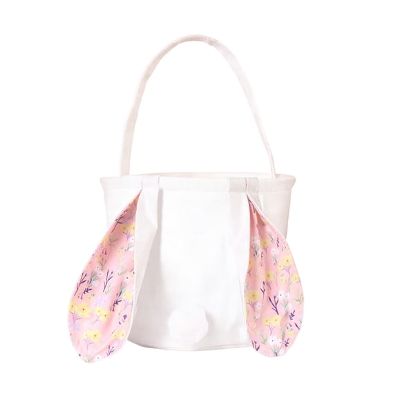 Hvmvliv Easter Basket Ear-decorated Easter Egg Basket, Polyester Storage Basket with Handle for Holiday Decoration & Home/Outdoor Use Pink