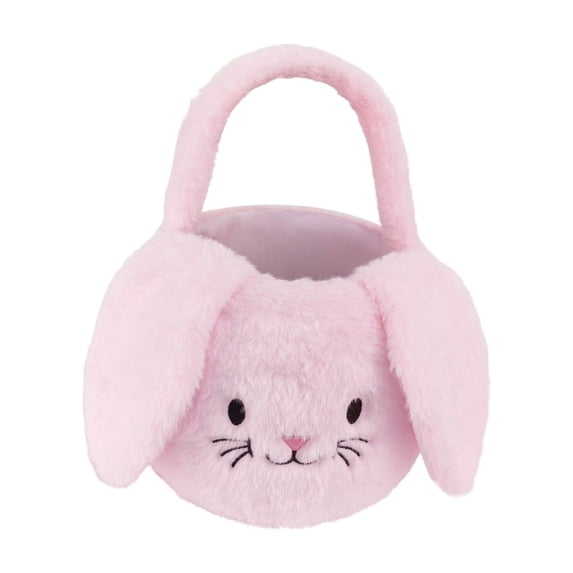 Hvmvliv Easter Basket Easter Bunny Plush Hand Basket, Portable Faux Fur Candy Bag & Toy Storage for Children, Holiday Decoration Gift Pink