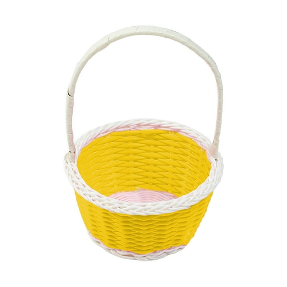 Hvmvliv Easter Basket Mini Plastic Woven Easter Basket, Small Decorative Basket for DIY Crafts, Home Decor & Party Favors, Multicolor Yellow