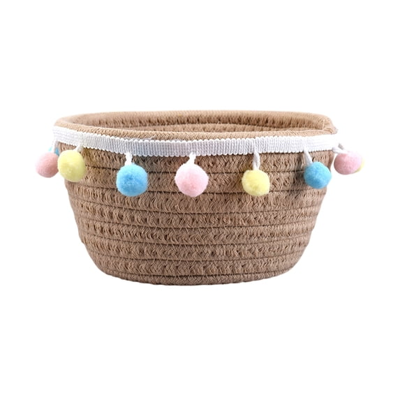 Hvmvliv Easter Basket Round Rope Woven Easter Egg Basket, Handmade Storage with Internal Grid, for Snacks, Toys & Home Organization Brown
