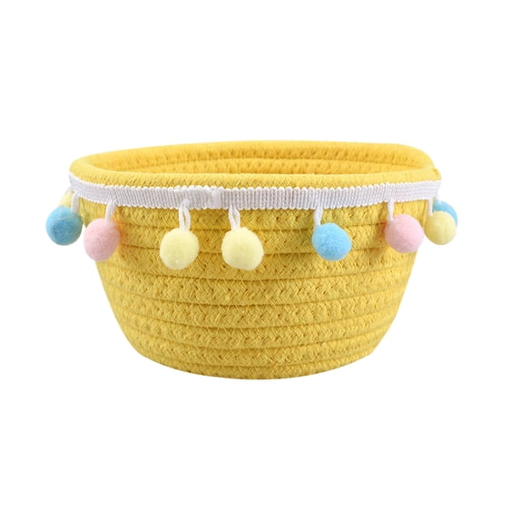 Hvmvliv Easter Basket Round Rope Woven Easter Egg Basket, Handmade Storage with Internal Grid, for Snacks, Toys & Home Organization Yellow