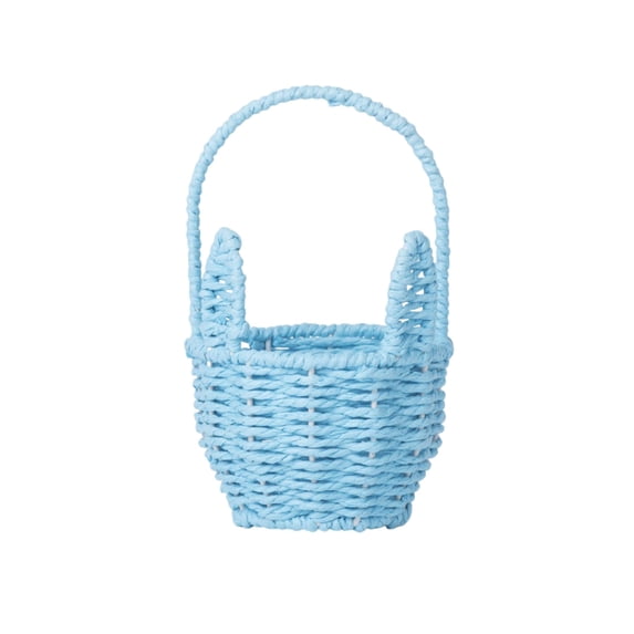 Hvmvliv Easter Basket Small Woven Bunny Easter Basket, Iron Paper Rope Organizer with Long Ears, for Tabletop Decor & Gift Storage Blue