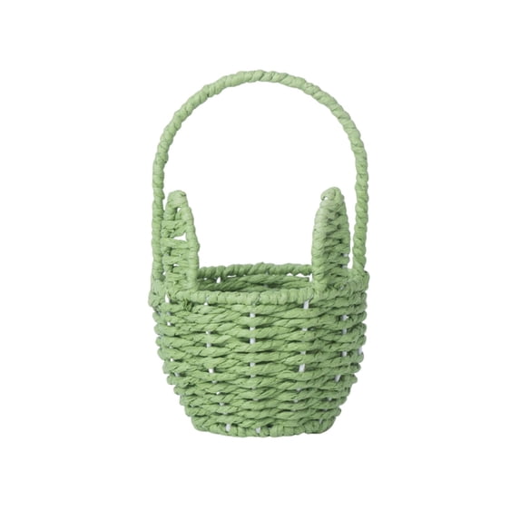 Hvmvliv Easter Basket Small Woven Bunny Easter Basket, Iron Paper Rope Organizer with Long Ears, for Tabletop Decor & Gift Storage Green