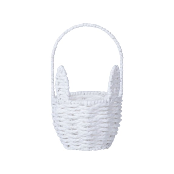 Hvmvliv Easter Basket Small Woven Bunny Easter Basket, Iron Paper Rope Organizer with Long Ears, for Tabletop Decor & Gift Storage White
