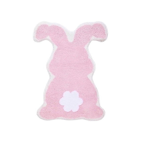Hvmvliv Easter Bathroom Rug Bunny Shape Door Mat, Plush Polyester Floor Mat for Bedroom Dorm, Non Skid Backing for Safety Pink