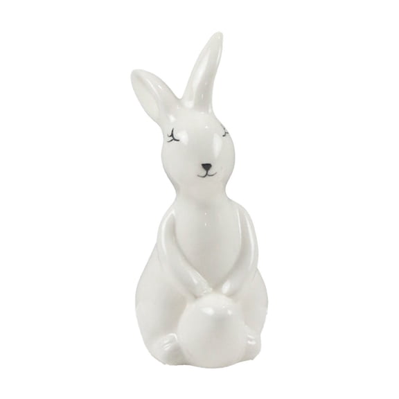 Hvmvliv Easter Bunny Decor Ceramic White Bunny with Egg Figurine, Spring Tabletop Decor for Mantel Home Accent White