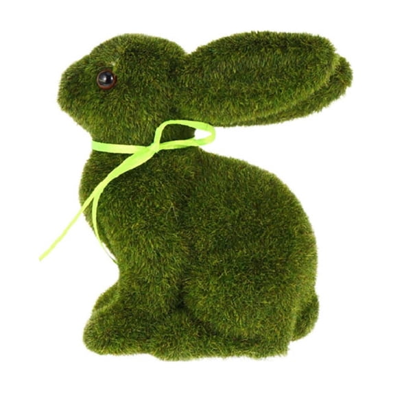 Hvmvliv Easter Bunny Decor Flocked Easter Bunny Tabletop Figurine, Realistic Spring Decoration and Gift Green
