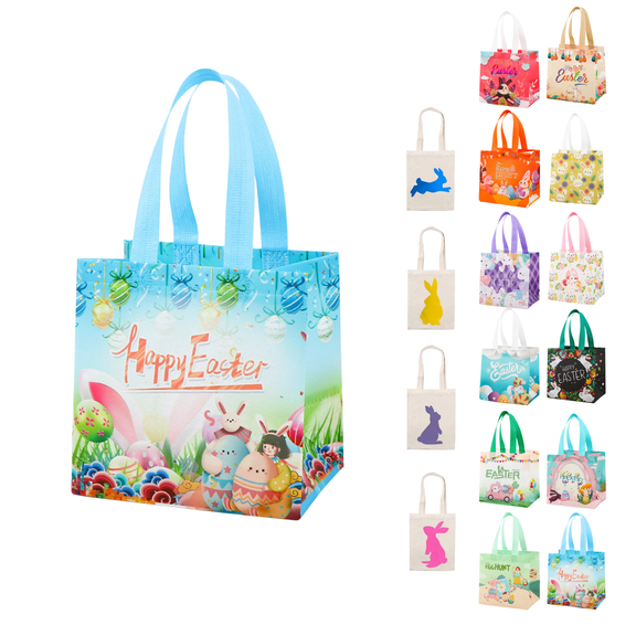 Hvmvliv Easter Gift Bag Easter Non Woven Gift Bag, Reusable Shopping Handbag with Handle for Party, Egg Hunt & Holiday Decoration Multicolor