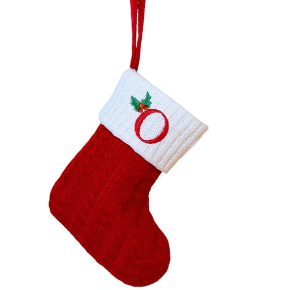 Hvmvliv Embroidered Christmas Letter Stocking Red Knitted Stockings Gifts Bag for Kids Candy Storage Christmas Tree Hanging Stocking O
