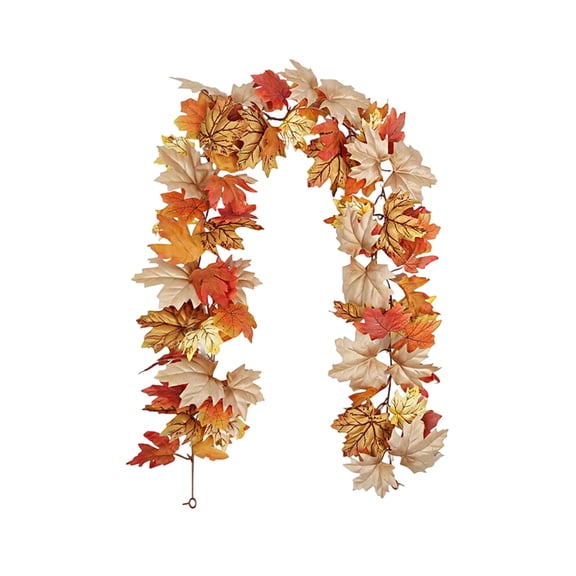 Hvmvliv Fall Garland 68.89in Fake Leaf Garland for Fall Hanging Maple Leaf Garland Indoor Thanksgiving Halloween Fireplace Decorations Orange