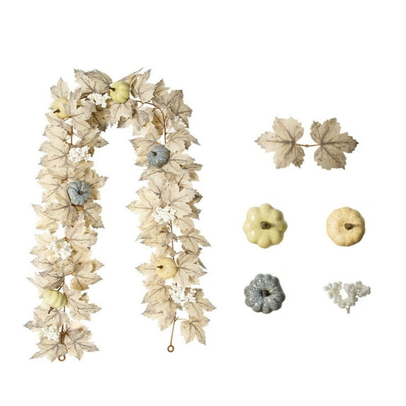 Hvmvliv Fall Garland 68.9in Autumns Fake Maple Leaf Rattan Home Fireplace Table Hanging Decoration Thanksgiving Halloween Simulation Vines Garland Decorations Silver