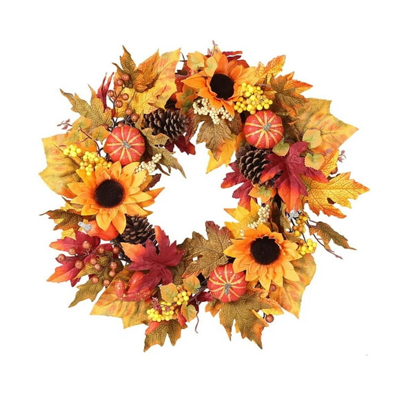 Hvmvliv Fall Wreaths 18 Inch Pumpkins Sunflowers Maple Leaves Pinecone and Orange Berries Autumns Wreath for Front Door