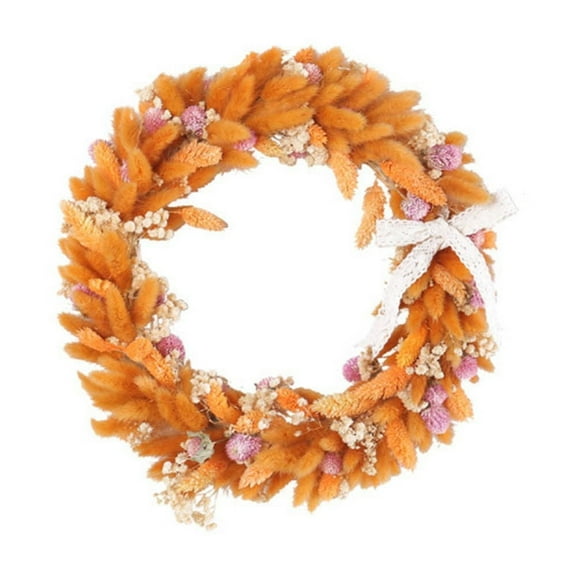 Hvmvliv Fall Wreaths for Front Door (14in) Thanksgiving Decorative Dog Tail Grass Wreath Fake Lace with Bow Orange Simulation Wreath for Indoor Decorations Orange