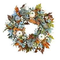 Hvmvliv Fall Wreaths for Front Door (14in) Thanksgiving Front Door Flower Wreath Maple Leaf Pumpkin Combined Ornament Porch Door Hanging Decoration Wreath Multicolor