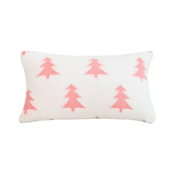 Hvmvliv Festive Christmas Pillow Cover 12x20 Inches Tree Pattern Print For Living Room Sofa And Bed Cushion Seasonal Home Decor Pink