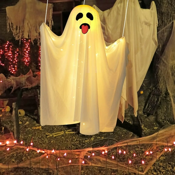 Hvmvliv Ghost Decor 38.2in Halloween Decorations Outdoor Decorative Props LED Lights Scary Ghost Indoor Horror Halloween Decoration for Yard Front Porch Garden Home White