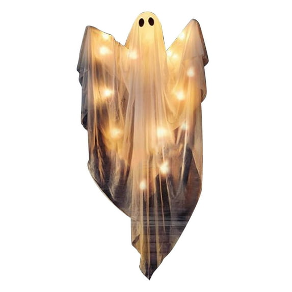 Hvmvliv Ghost Decor 47in Halloween Scary Ghost Decorations with Lights String Lighted Ghost Decoration Props for Outdoor Garden Porch Hanging Ornaments White