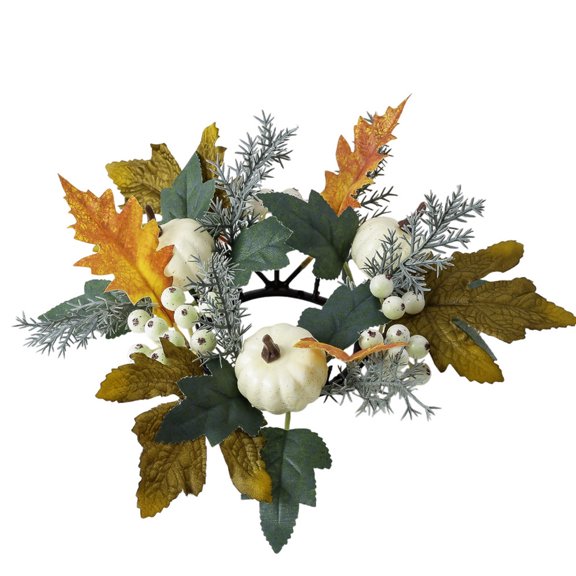 Hvmvliv Halloween Candle Rings Wreaths Pumpkin Sunflower Candle Circles Halloween Decorative Candle Wreath Table Decorations Green