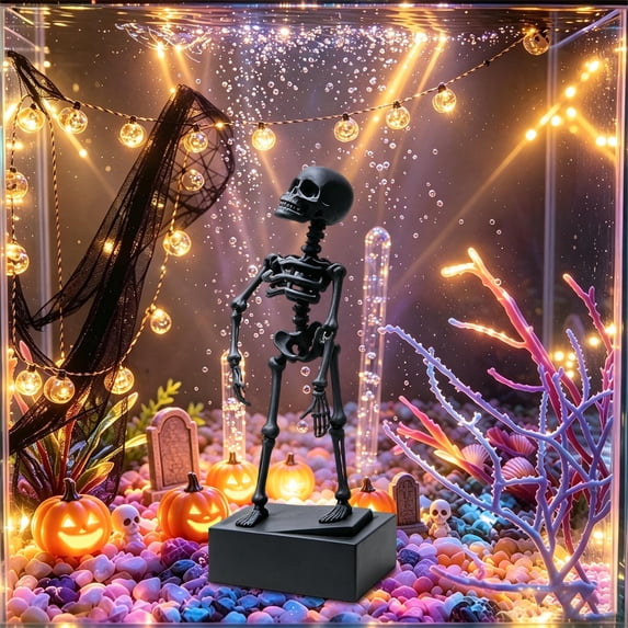 Hvmvliv Halloween Decoration Luminous Swing Dancing Skeleton Aquarium Ornament,Air-Pump Bubbler,Halloween Party Fish Tank Decor,Gift for Fish Lovers,5.9X1.97in Multicolor-E