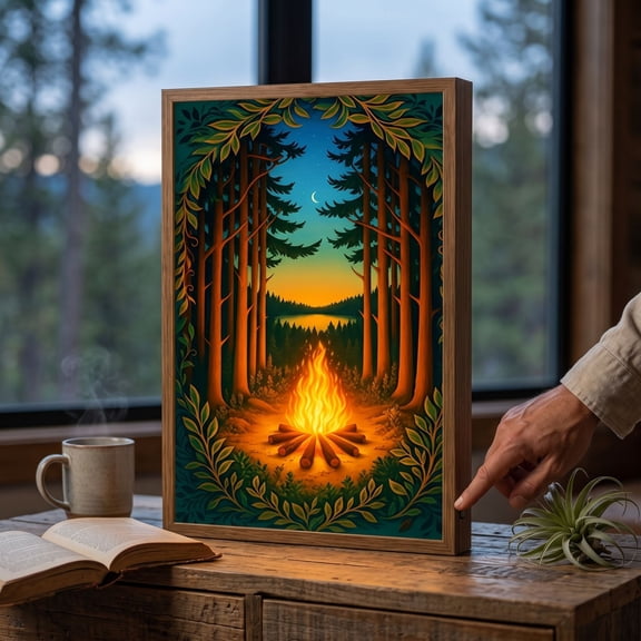Hvmvliv Halloween Dynamic Light Up Forest Painting,Illuminated Acrylic Picture Frame with Ambient Glow,Usb Powered,Tabletop Wall Art for Home Party Decoration Yellow