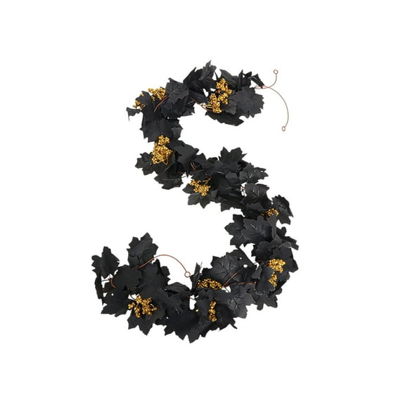 Hvmvliv Halloween Leaf Garland 80.71in Fall Leaves Garland Artificial Black Maple Leaf Decorative Wall Hanging Garland Rattan Black