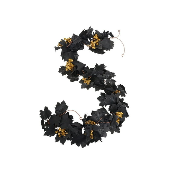 Hvmvliv Halloween Leaf Garland 80.71in Fall Leaves Garland Artificial Black Maple Leaf Decorative Wall Hanging Garland Rattan Black